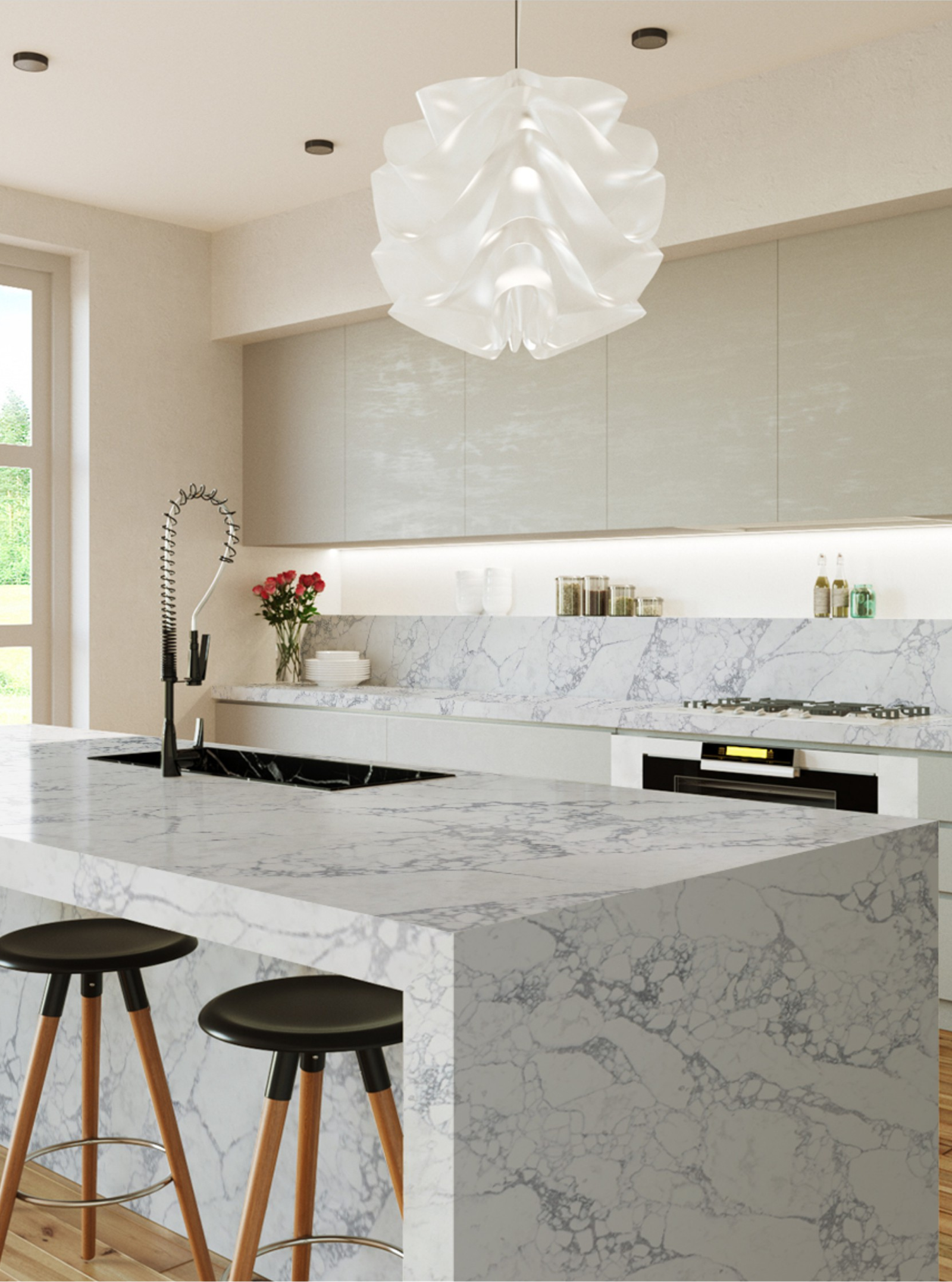 Luxury bathroom with quartz surfaces | 配备石英石表面的豪华浴室